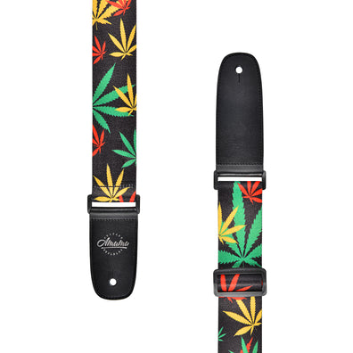 AMUMU Hemp Leaf Guitar Strap Jamaica Polyester Cotton -PC04P-RG